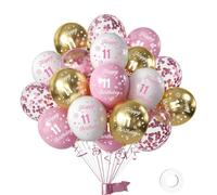 Pink and White Gold Happy 11th Birthday Balloon Pack of 16Pc,Girls Numbers Happy 11th Birthday Printed Latex Balloons Decorations Anniversary Party Supplie