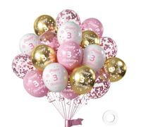 Pink and White Gold Happy 3rd Birthday Balloon Pack of 16Pc,Girls Numbers Happy 3rd Birthday Printed Latex Balloons Decorations Anniversary Party Supplie