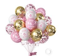 Pink and White Gold Happy 6th Birthday Balloon Pack of 16Pc,Girls Numbers Happy 6th Birthday Printed Latex Balloons Decorations Anniversary Party Supplie
