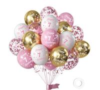 Pink and White Gold Happy 7th Birthday Balloon Pack of 16Pc,Girls Numbers Happy 7th Birthday Printed Latex Balloons Decorations Anniversary Party Supplie