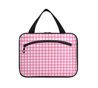Pink and White Grid Hanging Travel Make up Bags with Hook, Designer Unisex Bags for toiletries for Cruise Travel Camping Porta cosmeticos Mujer para cartera L