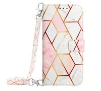 (Pink and white long lanyard, Google Pixel 6A 5G) Suitable for Google 8 marble crossbody card slot mobile phone case with hand strap wallet case women's shoulder strap Google 7A leather case