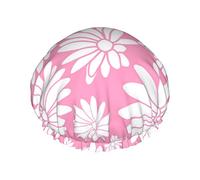 Pink And White Margaret Flower Floral Shower Cap,Nightcap Double Layer Waterproof Elastic Bath Cap Reusable Bathing Hair Cap