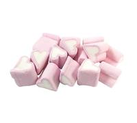 Pink and White Mini Heart Marshmallows Soft Fluffy Bite Size Sweets for Snacking Baking Hot Chocolate Topping Party Treats