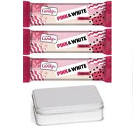 Pink and White Nougat, 3 x 130g Bars in Reusable Metal Tin | Soft and chewy pink and white nougat bars, presented in a reusable metal storage tin