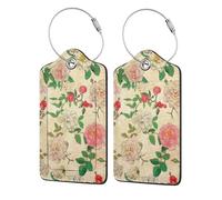 Pink and White Peonies Printing Luggage Tags for Suitcases Pu Leather Luggage Tags Privacy Flip Cover, Stainless Steel Loop & Waterproof Address Card (1pack/2pack/4pack)