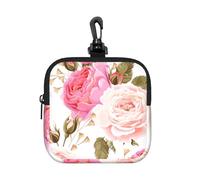 Pink and White Rose, Square Zipper Storage Bag, Neoprene Coin Purse, Small Wallets, Change Pouch, Change Purse