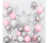 Pink and White Snowflake Balloons, Pink White Silver Balloons with Snowflake Helium Mylar Foil Winter Wonderland Balloon Kit for Girls Christmas Winter Onderland Baby Shower New Year Party Decorations