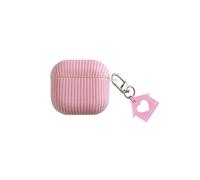 Pink and White Striped case for AirPods 4th | Chic Cute Aesthetic Vertical Stripes case with Heart-Shaped House Pendant | Classic Retro Girly Slim Shockproof Protection Cover | Girly Gift for Women