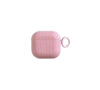 Pink and White Striped case for AirPods 4th | Chic Kawaii Cute Aesthetic Vertical Stripes with Keychain Design | Classic Retro Girly Slim Shockproof Protection Cover | Girly Gift for Women
