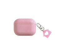 Pink and White Striped case for AirPods pro 3rd | Chic Cute Aesthetic Vertical Stripes case with Heart-Shaped House Pendant | Classic Retro Girly Slim Shockproof Protection Cover Girly Gift for Women