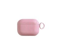 Pink and White Striped case for AirPods pro | Chic Kawaii Cute Aesthetic Vertical Stripes with Keychain Design | Classic Retro Girly Slim Shockproof Protection Cover | Girly Gift for Women