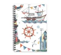 Pink and White Striped Lighthouses 2026 Diary A5 To Do List Notebook Diaries 2026 Diary Mens Planner Notebook for Teaching Assistant Week To View Monthly Year Planner with Dotted Line Note Page Slim