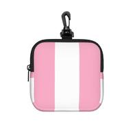 Pink and White Striped, Square Zipper Storage Bag, Neoprene Coin Purse, Small Wallets, Change Pouch, Change Purse