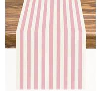 Pink and White Striped Table Runner Vertical Stripe Geometric Modern Farmhouse Chic Style Kitchen Dinner Runner for Indoor Home Living Room Party Dining Table Decoration 13"x36"