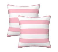 Pink and White Stripes Farmhouse Throw Pillow Covers 18x18 Inch Fall Pillow Case Soft Pillowcase Cushion Covers Set of 2 for Sofa Bed Bedroom Car Chair Living Room Home Decorative