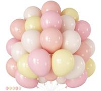 Pink and Yellow Balloons, 60 Pcs 12 Inch Light Pink Yellow Sand White Latex Balloons with 2 Pcs Ribbon for Baby Shower Bee Bear Themed Birthday Bridal Shower Wedding Party Decorations