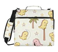 Pink and Yellow Dino 1.5-Inch 3-Ringing Zipper Binder with Strap Multi-Pocket Documents Files Storage Bag for Middle School Gestor de encuadernación de documentos