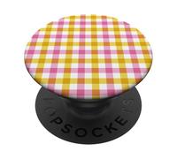 Pink and Yellow Gingham Plaid Aesthetic Check Pattern PopSockets Adhesive PopGrip