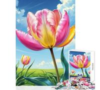 Pink And Yellow Tulip Field Jigsaw Puzzles for Adults 1000 Pieces Improve Detailed Observation Skills Mindful Relaxing Leisure Game (50x75cm)