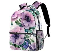 Pink Anemone Flower Printed Large Travel Backpack Multiple Pockets Adjustable Straps Causal School Backpack Unisex Work Daypack