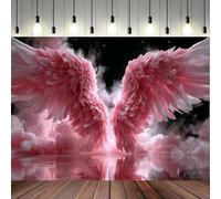 Pink Angel Wings Photography Backdrop Pink Cloud Smoke Water Reflection Background Soft Feather Angel Wing Photo Banner Dreamy Starry Night Water Surface Background for Wedding，Pink B：7X5FT