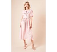 Womens Pink Animal Bow Tie Front Puff Sleeve Midi Dress Pink 16