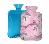 Pink Animal Dolphins Hot Water Bottle with Cover, 2L Large Capacity Hot Water Bag for Hot Cold Compress, Hand Feet Warmer, Neck Shoulder Pain Relief