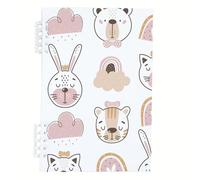 Pink Animal Faces Notebook, Cute Decorated Animals A5 Notebooks, Lined Paper Shorthand Notebook 120Pages/60Sheets, A5 Note Book for Study, Notepads for Meeting, Revision Supplies Women Man