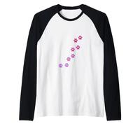 Pink Animal Paw Print Pattern Cute Cats Pets Kitten Paws Raglan Baseball Tee
