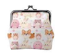 Pink Animals Leather Coin Purse for Women-Small Kiss Lock Wallet, Mini Card Holder for Keys Lipstick, Cute Change Purse for Travel
