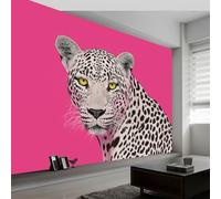 Pink Animals Leopard Non-Woven Wall Mural 450W x 280H cm, Wild Animals Premium Photo Wallpaper Art Print - Bedroom Wall Mural Decoration Poster Picture Wallpaper Modern Design