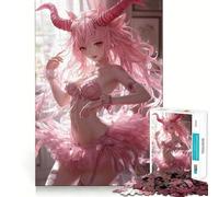 Pink Anime Demon Girl 1000 Pieces Jigsaw Puzzles for Adults Mind Puzzle Soft Relax Image Assembly Santa Wish Item (50x75cm)