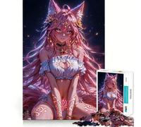Pink Anime Fox Girl 1000 Piece Jigsaw Puzzles for Adults Smart Reason Toy Quiet Fun Smooth Edge Festival Gift (38x26cm)