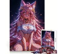 Pink Anime Fox Girl 1000 Piece Jigsaw Puzzles for Teenagers Jigsaw Think Game Calm Mind Quality Edge (50x75cm)