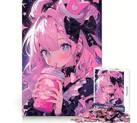 Pink Anime Girl Drinking Boba Tea 1000 Piece Jigsaws for Adults Puzzle Strengthen Memory Warm Time Clean Edge (50x75cm)