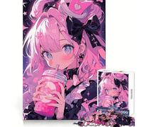 Pink Anime Girl Drinking Boba Tea 1000 Pieces Jigsaw Puzzles for Adults Memory Boost Home Pastime Image Assembly Wall Art Decor (38x26cm)
