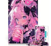Pink Anime Girl Drinking Boba Tea 1000 Pieces Jigsaw Puzzles for Adults Memory Boost Home Pastime Image Assembly Wall Art Decor (38x26cm)