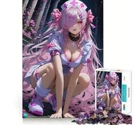Pink Anime Nurse Jigsaw Puzzles for Adults1000 Pieces Clear Logic Toy Leisure Time Perfect Cut Creative Gift (38x52cm)