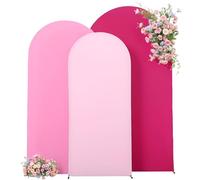 Pink Arch Backdrop Covers Set of 3-7.2FT, 6.6FT, 6FT Pink Spandex Wedding Arch Covers for Baby Shower Girls Birthday Party Wedding Ceremony Banquet Photo Balloon Arch Stand Cover Background Decoration