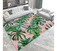 Pink Area Rug Tropical Green Leaves Printed Design Short Pile Carpet Super Soft Shaggy Rug Living Room Carpet Hallway Runner Door Floor Mat 60 X 90 Cm,140 X 200 Cm