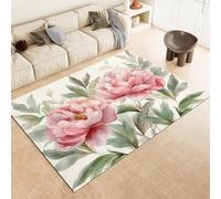 Pink Area Rugs Watercolor Peony Flower Short Pile Soft Rugs Washable Indoor Non Slip Floor Mat For Living Room Bedroom Office Kitchen Decor,