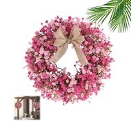 Pink Artificial Baby's Breath Wreath with Burlap Bow, Spring Front Door Wreath, Mother's Day Home Decor for Wall Porch (30cm,PINK)