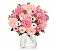 Pink Artificial Flowers Hydrangea Fake Rose Bouquet 2 Bundles Faux Silk Daisy Bouquets Artificial Flowers Fake Plants Hydrangea Flower Bouquet for Home Wedding Bridal Party Centerpieces (4, Pink)
