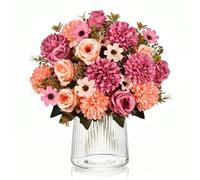 Pink Artificial Flowers Hydrangea Fake Rose Bouquet 2 Bundles Faux Silk Daisy Bouquets Artificial Flowers Fake Plants Hydrangea Flower Bouquet for Home Wedding Bridal Party Centerpieces (2, Sand Red)