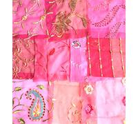 Pink Assorted Embellished Sari Fabric Remnants Scraps - 10 Pieces (Pink)