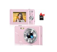 (Pink) Auto Focus Digital Camera, FHD 1080P/48MP, 32GB Card, 16X Zoom, Portable for Beginners