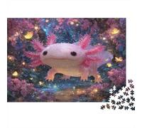 Pink Axolotl-fantasy Creature Art 1000 Piece Puzzles for Adults on Thick Blue Board Colourful Jigsaws for Quiet Time Activities And Date Night Ideas 52x38cm/1000pcs