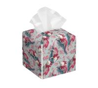 Pink Axolotl FloralPrint Tissue Box Cover Holder Square, Foldable Modern Cube Tissue Box Cover, Leather Decorative Organizer for Tabletop Bathroom Car Office Desk Decor