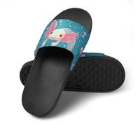 Pink Axolotl Print Slide Slippers, Summer House Shoes Indoor Outdoor Beach Hotel Anti-Skid Slippers
